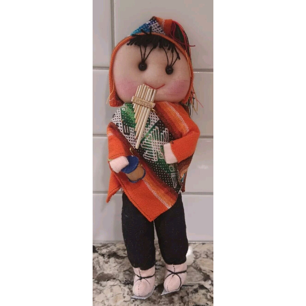 Handmade Peruvian South American Cloth Doll Girl Music Items Traditional Dress